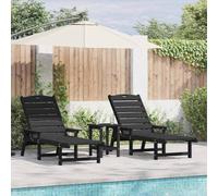 Owoxanthellate Lot de 2 chaises longues en polyéthylène - Noir - 53 x 195,5 x 30 cm - Design moderne - Robuste et durable - Pour terrasse, balcon, jardin
