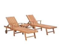 Owoxanthellate Lot de 2 chaises longues pliantes en bois de teck - 195 x 59,5 cm - Avec table d'appoint - Pour jardin, balcon, terrasse - Résistant aux intempéries - Design moderne
