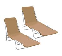 Owoxanthellate Lot de 2 chaises longues pliantes taupe 56 x 182 x 24,5 cm, en acier et Oxford 600D, réglables, pour jardin, balcon, plage, camping