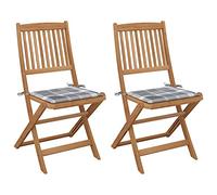 Owoxanthellate Lot de 2 chaises pliantes en bois d'acacia massif avec coussins à carreaux gris - 48,5 x 57 x 91 cm - Résistant aux intempéries - Coussin d'assise avec bandes de fixation pour jardin