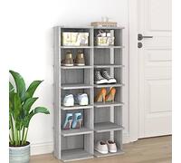 Owoxanthellate Lot de 2 étagères à chaussures, gris, Sonoma - 27,5 x 27 x 102 cm - En matériau dérivé du bois - Organiseur peu encombrant - Meuble de couloir avec 6 compartiments par pièce - Design
