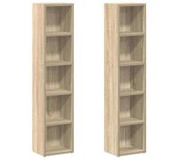 Owoxanthellate Lot de 2 étagères CD en bois de chêne Sonoma - 21 x 16 x 93,5 cm - Étagère multimédia peu encombrante pour CD, DVD et Blu-ray