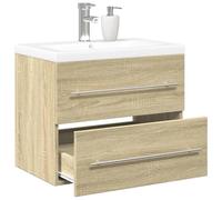 Owoxanthellate Lot de 2 meubles de salle de bain en chêne Sonoma 60 x 38 x 48 cm - Lavabo en céramique et bois - Avec durabilité et espace de rangement spacieux - Design moderne pour petites salles de