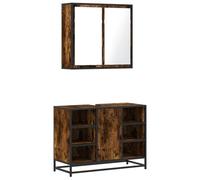 Owoxanthellate Lot de 2 meubles de salle de bain en métal chêne fumé | Ensemble de salle de bain moderne composé d'une armoire à miroir et d'un meuble sous lavabo au design industriel pour la