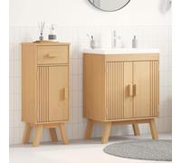 Owoxanthellate Lot de 2 meubles de salle de bain en pin massif marron - 114 x 43 x 73,5 cm - Design moderne avec tiroir et espace de rangement - Robuste et durable - Pour petites et grandes salles de