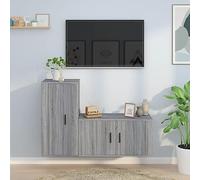 Owoxanthellate Lot de 2 meubles télé en bois - Gris Sonoma - 80 x 34,5 x 40/40 x 34,5 x 80 cm - Design moderne avec montage mural - Meuble TV bas et meuble TV - Peu encombrant - Pour salon, chambre à