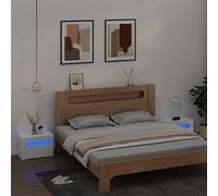 Owoxanthellate Lot de 2 tables de chevet au design moderne avec éclairage LED RVB - Blanc - 60 x 35 x 40 cm - En matériau dérivé du bois - Meuble d'appoint robuste pour chambre à coucher, salon et