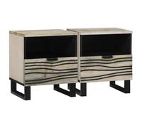 Owoxanthellate Lot de 2 tables de chevet en bois de manguier - Blanc/noir - 40 x 33 x 46 cm - Avec tiroir et étagère - Table d'appoint moderne pour chambre à coucher, couloir, salon