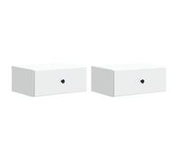 Owoxanthellate Lot de 2 tables de chevet murales blanches - Table de chevet flottante moderne avec 2 tiroirs - Table de chevet suspendue peu encombrante en bois pour chambre à coucher - 49 x 34,5 x 20
