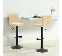 Owoxanthellate Lot de 2 tabourets de bar en velours crème - Réglable en hauteur - 40 x 43 x 90-111 cm - Pivotantes à 360° - Avec repose-pieds - Structure en acier noir - Moderne - Pour cuisine, salle