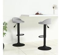 Owoxanthellate Lot de 2 tabourets de bar pivotants en velours gris clair - Hauteur réglable - 36 x 38 x 72-94 cm - Avec pied en acier - Pivotant à 360° - Look rétro - Pour comptoir de cuisine, bar à