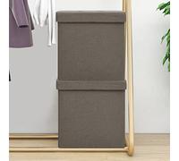 Owoxanthellate Lot de 2 tabourets pliants, taupe, 38 cm, aspect lin, pliable, avec espace de rangement, mousse MDF, aspect lin robuste, confortable, pour salon, couloir et chambre à coucher