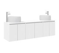Owoxanthellate Lot de 3 armoires de salle de bain murales blanches | Ensemble de meubles de salle de bain 3 pièces en bois pour montage mural dans la salle de bain avec bac et robinet flexibles.