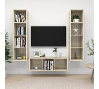Owoxanthellate Lot de 3 buffets TV suspendus en chêne Sonoma - 37 x 37 x 107/142,5 cm - Étagère murale moderne - Espace de rangement pour salon, couloir et chambre à coucher