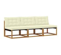 Owoxanthellate Lot de 3 canapés centraux d'extérieur en bois d'acacia, canapé de jardin modulable sans accoudoirs, avec coussins crème et textilène, meubles de salon résistants aux intempéries pour
