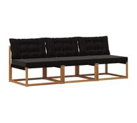 Owoxanthellate Lot de 3 canapés centraux d'extérieur en bois d'acacia et textilène, fauteuils modulaires avec coussins noirs, canapé d'angle moderne sans accoudoirs, pour terrasse, balcon et jardin