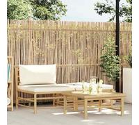 Owoxanthellate Lot de 3 canapés de jardin en bambou, 65 x 70 x 60 cm, coussin crème, peu encombrant, pour balcon, terrasse, jardin d'hiver