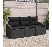 Owoxanthellate Lot de 3 canapés de jardin en polyrotin noir 62 x 55 x 85 cm avec coussins d'assise - Petit canapé pour balcon, jardin, terrasse et jardin d'hiver