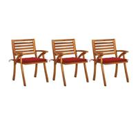 Owoxanthellate Lot de 3 chaises de jardin en acacia massif 59 x 59 x 87 cm avec coussin d'assise rouge résistant aux intempéries et pliables pour balcon, terrasse, camping, design moderne, robuste et