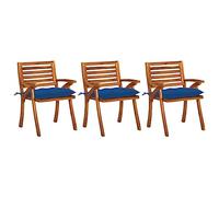 Owoxanthellate Lot de 3 chaises de jardin en bois d'acacia - 59 x 59 x 87 cm - Bleu roi - Robuste et moderne - Pour balcon, terrasse et cuisine