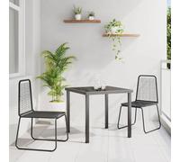 Owoxanthellate Lot de 3 meubles de jardin - Noir - 80 x 80 cm - Table 54 x 59 x 91 cm - Chaises en acier revêtu par pulvérisation et polyrotin - Design moderne - Robuste et durable - Pour balcon