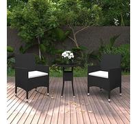 Owoxanthellate Lot de 3 meubles de jardin - Noir - Table ronde - 60 cm - 2 chaises en polyrotin - Rembourrées - Résistant aux intempéries - Design moderne - Robuste et durable - Pour balcon, terrasse