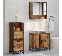 Owoxanthellate Lot de 3 meubles de salle de bain en bois recyclé 65 x 33 x 60 cm - En bois avec miroir, armoire de toilette et armoire haute - Design moderne - Beaucoup d'espace de rangement pour les
