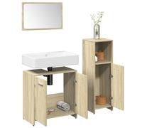 Owoxanthellate Lot de 3 meubles de salle de bain - En chêne Sonoma - 60 x 33 x 60 cm - Armoire haute 30 x 30 x 183,5 cm - Avec miroir - 60 x 37 cm - Design moderne pour petites salles de bain