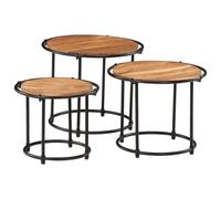 Owoxanthellate Lot de 3 tables gigognes en bois d'acacia massif avec pieds en fer, tables d'appoint rondes, H 46/41/35 cm, petite table basse empilable pour salon, chambre à coucher, bureau