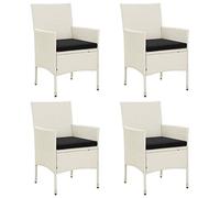 Owoxanthellate Lot de 4 chaises de jardin avec coussin d'assise - En rotin synthétique - Blanc - Élégantes chaises de salle à manger pour balcon, terrasse et jardin - Cadre en acier stable