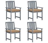 Owoxanthellate Lot de 4 chaises de jardin en acacia massif 57 x 60 x 92 cm avec design à lattes et coussin beige 100 % polyester robuste et moderne pour balcon, terrasse et camping