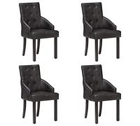 Owoxanthellate Lot de 4 chaises de salle à manger, en cuir de chèvre véritable, noires, bois massif d'acacia, vintage, modernes, 52 x 60 x 95 cm, confortables et robustes, pour cuisine, salon, salle à