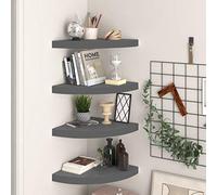 Owoxanthellate Lot de 4 étagères murales d'angle - Gris brillant - 35 x 35 x 3,8 cm - MDF en nid d'abeille - Avec système de montage invisible - Étagère flottante moderne pour livres et décoration