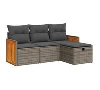 Owoxanthellate Lot de 4 meubles de jardin en polyrotin gris, 55 x 62 x 69 cm, avec accoudoirs, espace de rangement et coussins résistants aux intempéries, pour terrasse, balcon et jardin d'hiver