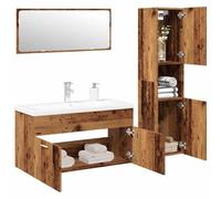 Owoxanthellate Lot de 4 meubles de salle de bain - Aspect bois vieilli - 90 x 38,5 x 46 cm - Lavabo - Miroir - Armoire suspendue - Meuble de salle de bain peu encombrant - Pour petites salles de bains