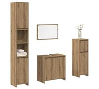 Owoxanthellate Lot de 4 meubles de salle de bain - En chêne artisanal - 60 x 33 x 60 cm - Avec miroir et armoire haute - Meuble complet moderne pour petites et grandes salles de bains