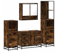 Owoxanthellate Lot de 4 meubles de salle de bain en chêne fumé | Combinaison de quatre pièces composée d'une armoire à miroir, d'un meuble sous lavabo et de deux armoires d'appoint pour la