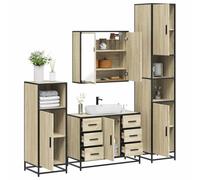 Owoxanthellate Lot de 4 meubles de salle de bain en chêne Sonoma avec structure en métal - 65 x 20 x 60 cm - Armoire à miroir et meuble de rangement pour petites salles de bain