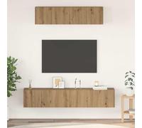 Owoxanthellate Lot de 4 meubles TV bas en chêne artisanal - 43,4 cm de haut - Avec portes coulissantes - Peu encombrant - Pour salon, chambre à coucher, couloir