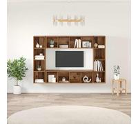 Owoxanthellate Lot de 4 meubles TV bas - Marron - 37 x 37 x 142,5 cm - En matériau dérivé du bois - Tableau mural moderne avec étagères - Meuble peu encombrant pour salon, bureau, couloir