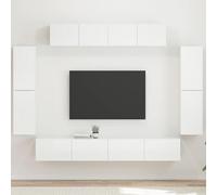 Owoxanthellate Lot de 4 meubles TV bas suspendus - Blanc brillant - 98 x 31 x 29,5 cm - Guide-câbles - Design moderne - Peu encombrant - Pour salon, couloir, chambre à coucher