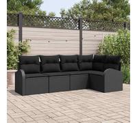 Owoxanthellate Lot de 5 canapés d'angle en polyrotin noir avec rangement résistant aux intempéries, design moderne et tressage robuste, pour balcon, terrasse, jardin, salon, extérieur, jusqu'à 550 kg