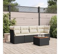 Owoxanthellate Lot de 5 canapés de jardin en polyrotin noir, 62 x 62 x 69 cm, meubles de jardin résistants aux intempéries, avec table en bois d'acacia, housse amovible, salon d'extérieur modulaire