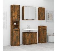Owoxanthellate Lot de 5 meubles de salle de bain en bois de chêne fumé avec verre - 32 x 34 x 90 cm - Design moderne - Merveilleux espace de rangement pour rénovation des petites salles de bains
