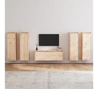 Owoxanthellate Lot de 5 meubles TV bas en pin massif - 100 x 30 x 35 cm et 4 x 30 x 30 x 100 cm - Design moderne - Armoires suspendues robustes pour salon, chambre à coucher, couloir