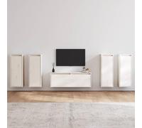 Owoxanthellate Lot de 5 meubles TV en pin massif - Blanc - 100 x 30 x 35 cm et 4 x 30 x 30 x 80 cm - Tableau mural moderne avec espace de rangement pour TV à écran plat dans le salon