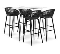 Owoxanthellate Lot de 5 tables de bar blanches et noires 120 x 60 x 105 cm en métal MDF - Design moderne et robuste - Table à manger avec chaises pour cuisine, salle à manger, balcon, restaurants