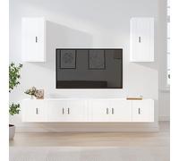Owoxanthellate Lot de 6 buffets TV en bois - Blanc - 80 x 34,5 x 40 cm - Meuble mural moderne pour TV - Avec espace de rangement et look tendance pour salon et chambre à coucher