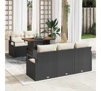 Owoxanthellate Lot de 6 canapés de jardin en polyrotin et bois d'acacia - Noir crème - 100 x 55 x 73 cm - Design moderne avec espace de rangement - Salon de jardin confortable pour terrasse, balcon et