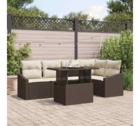 Owoxanthellate Lot de 6 canapés de jardin en polyrotin marron crème 100 x 55 x 73 cm - Design moderne - Structure robuste avec table - Peu encombrant - Pour jardin, terrasse, balcon